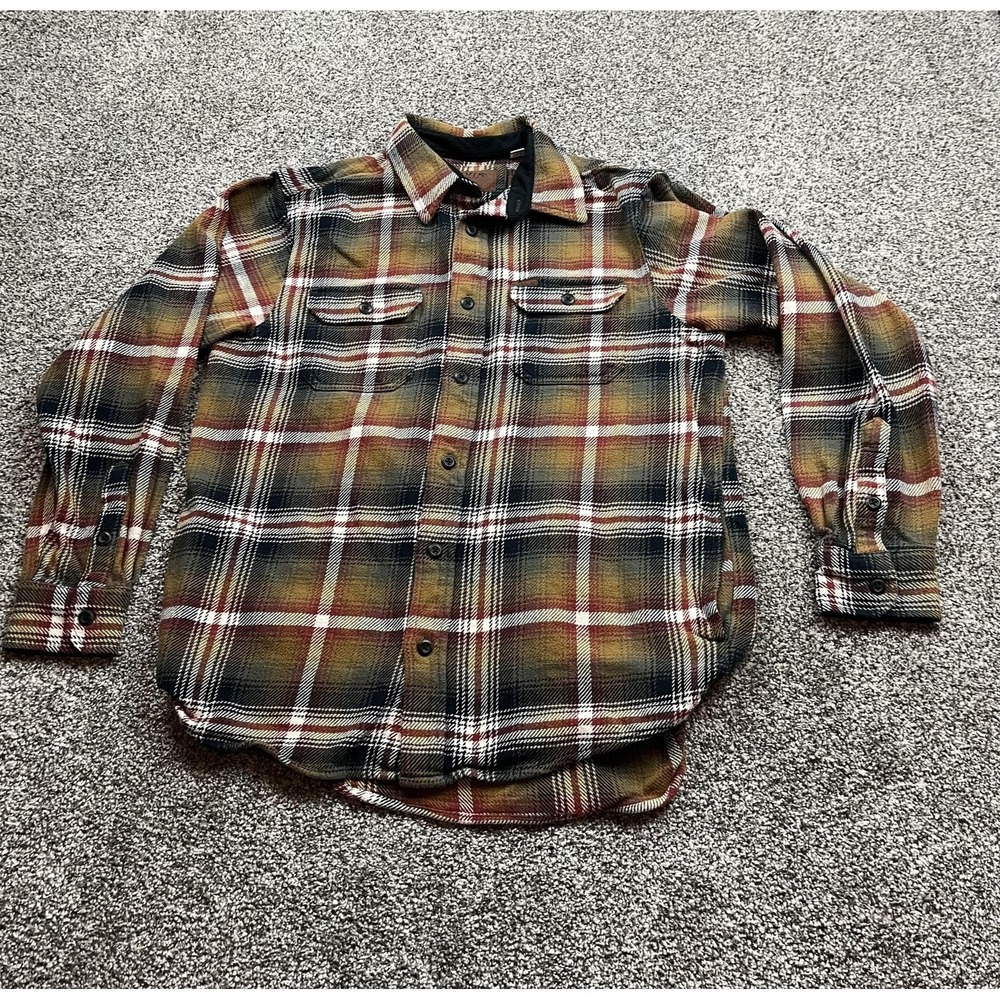 Orvis Shirt Jacket Mens MBrown Plaid Fleece Lined Flannel Outdoors pockets